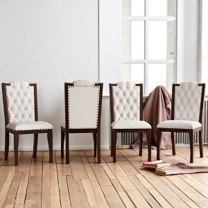 Mshliw Set of 4 Upholstered Dining Chairs, High Back Tufted Linen Kitchen Chairs with Nailhead Trim and Solid Wood Legs for Dining or Restaurant - 1 of 4