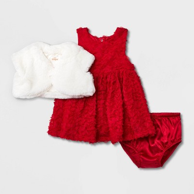 Baby Girls' Dress with Fur Shrug - Cat & Jack™ Red/Cream 6-9M