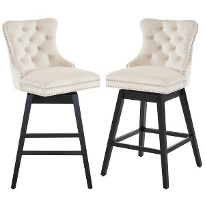 Beautyolove Velvet Upholstered Solid Wood Frame Counter Height Bar Stool Swivel Counter Stool with Back (Set of 2) - 1 of 4