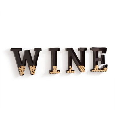 Wall Mount "WINE" Letter Cork Holder Metal Brown - Danya B.