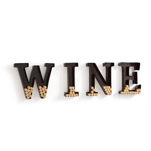 a wall hanging made from sturdy high-quality material metal that has a "WINE" word shape comes with an attached hanging hook and screw if you wish to hang against a wall
