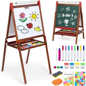 SUGIFT Adjustable Kids Art Easel – 3-in-1 Magnetic Whiteboard, Blackboard & Paper Roll, Foldable Wooden Drawing Board with Storage Tray - 1 of 4