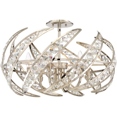 Crescent 6-Light Polished Nickel Crystal Pendant