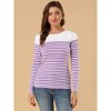 INSPIRE CHIC Women's Color Block Round Neck Long Sleeves Striped Basic T-Shirt - 3 of 4