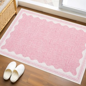 homfan Scalloped Washable Rug w/ Non-Slip Back - Modern Low-Pile Carpet for Living Room, Bedroom - 1 of 4