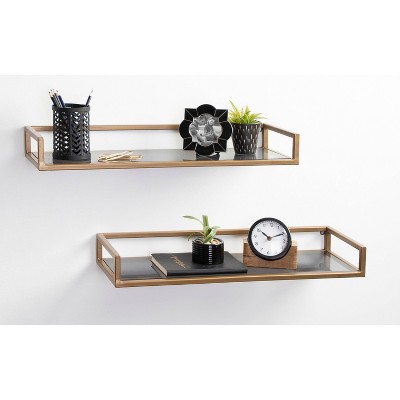 Elegant Gold and Black Glass Wall Display Shelf - 26.4" x 10.9"