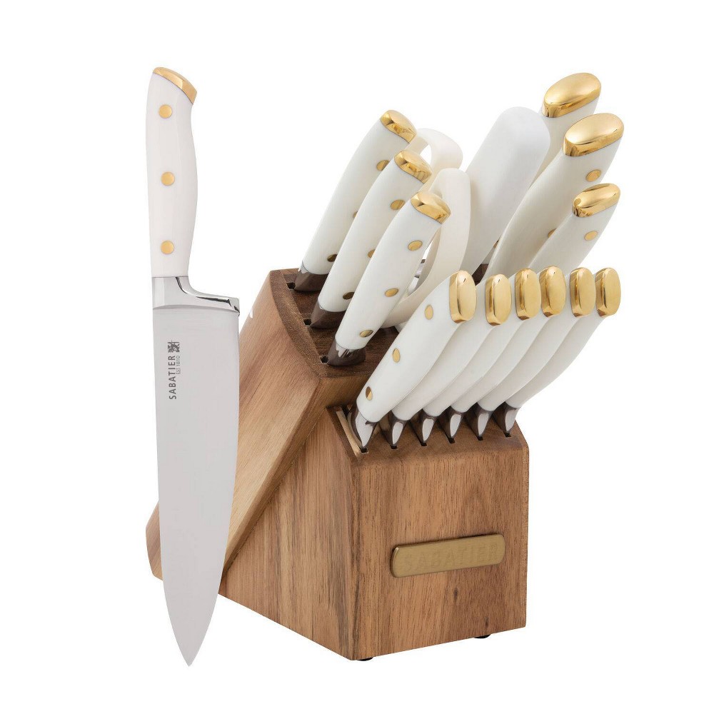 Photos - Bakeware Sabatier 15pc Block Knife Set White with Gold 