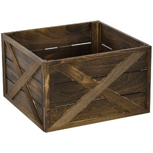 HOMCOM Wooden Christmas Tree Collar Box, 24" Farmhouse Christmas Tree Base Cover, Xmas Decoration for Home, Holiday, Dark Distressed Wood Finish - 1 of 4