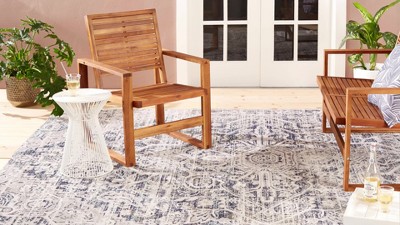 Sofia Medallion Navy Blue and Aqua Synthetic Indoor/Outdoor Rug, 7'9"x10'2"