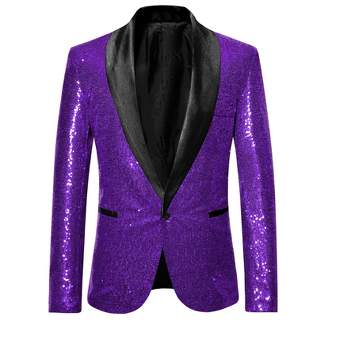 Lars Amadeus Men's Sequin Shawl Lapel One Button Tuxedo Wedding Shiny Blazer