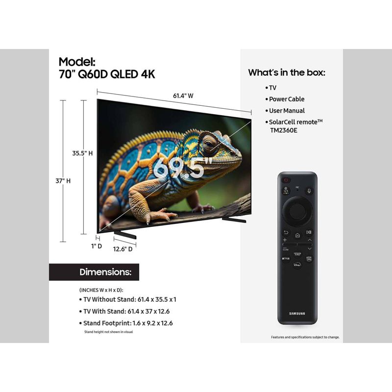 Samsung 70&#34; class Q60D QLED HDR UHD 4K Smart TV - Black (QN70Q60D), 6 of 13