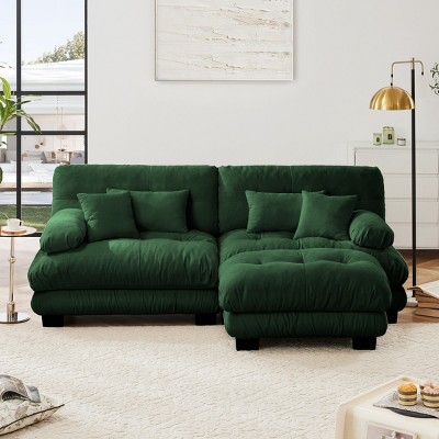 Oversized 2 Seater Loveseat Sofa with 1 Ottomans,Chenille Comfy Cloud Couch with 2 Lumbar Pillows 2 Throw Pillows for Living Room-Tanpinhause