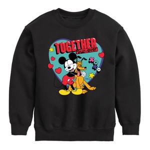 Boys' - Disney - Together Fur Ever Mickey Pluto Graphic Long Sleeve Fleece Sweatshirt - 1 of 4