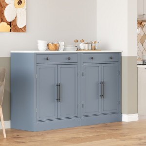 Modern Freestanding Kitchen Pantry Set of 2, Buffet Storage Cabinets with Drawer, 2 Adjustable & 2 Door Shelves - 1 of 4