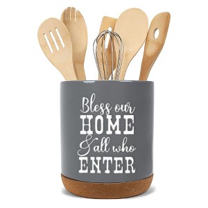 Elanze Designs Bless Home Enter Grey X-Large Cork Bottom Kitchen Utensil Holder - 1 of 4