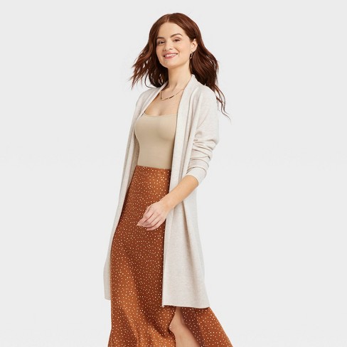 Women's Long Layering Duster Cardigan - A New Day™ Camel L