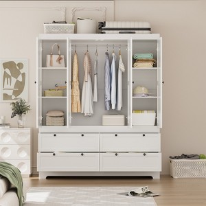 Buenhomino White Freestanding Modular Wardrobe Combo Armoires Closet,DIY Closet System with Wood Storage Drawers and Hanging Rods - 1 of 4