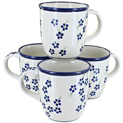 Blue Rose Polish Pottery 1800 Zaklady 4PC Mug Set