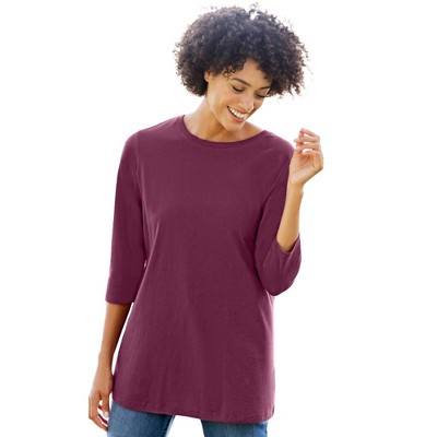 Woman Within Plus Size Perfect Three-Quarter Sleeve Crewneck Tee