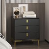 FUFU&GAGA Black Modern Nightstand Stylish Bedroom Storage Bedside Dresser with Golden Accents - 3 of 4