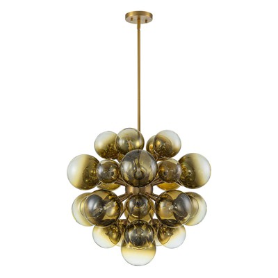 LLHZSY 21-Light Brushed Gold Chandelier with Gradient Gold Glass Shade - 23 3/5"