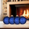 Christmas By Krebs - 67mm / 2.625" Designer Glass Baubles [8 Pieces] - Sapphire Blue Spangle - 3 of 4