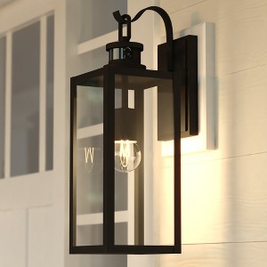 VAXCEL Clinton 1-Light Matte Black Motion Sensor Dusk to Dawn Outdoor Wall Sconce, Durable Steel, Clear Glass Shade - 1 of 4