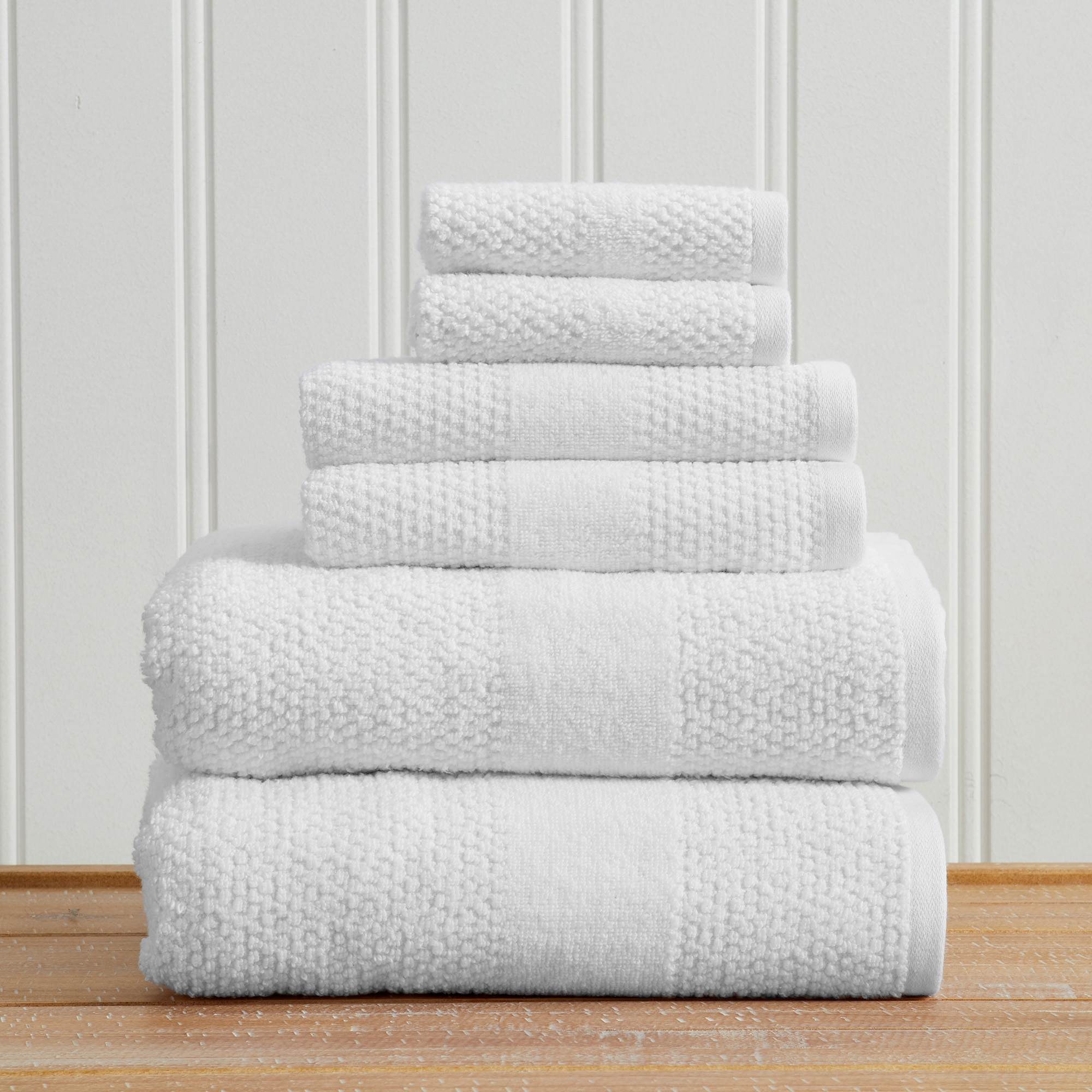 Quick-Dry Cotton Textured Bath Towel Set - Great Bay Home (6-Piece Set, White)