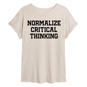 Women's - Instant Message - Normalize Critical Thinking Oversized Graphic T-Shirt - 1 of 4
