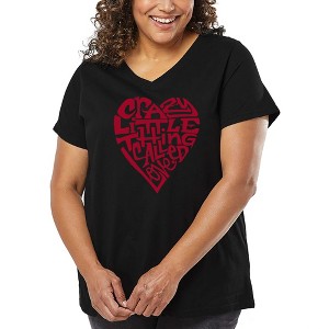 LA Pop Art Women's Word Art V-Neck - Crazy Little Thing Called Love - 1 of 4