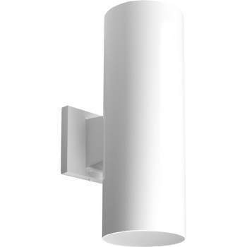 Progress Lighting, Cylinder Collection, 2-Light Outdoor Wall Light, Antique Bronze, Aluminum, White Finish, Shade Included