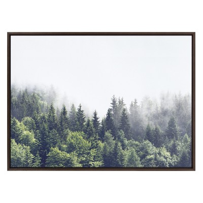 Lush Green Forest Landscape Print on Canvas with Walnut Frame