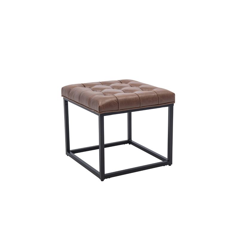18" Square Button Tufted Metal Ottoman - WOVENBYRD, 3 of 21