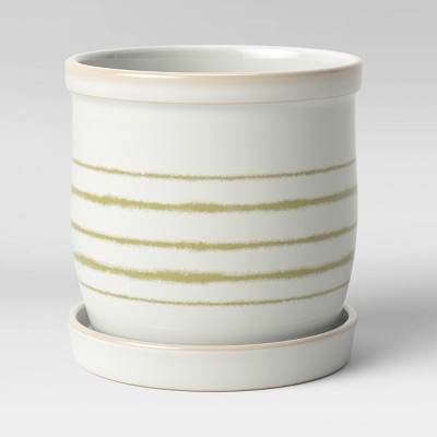 4" Stoneware Ceramic Lines Planter White - Threshold™
