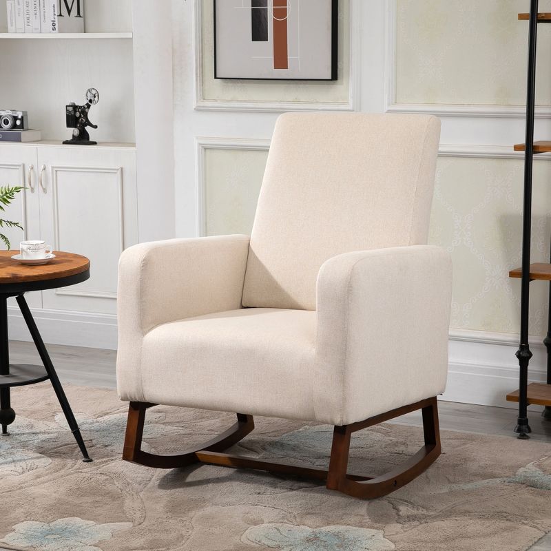 HOMCOM Accent Lounge Rocking Chair with Solid Curved Wood Base and Linen Padded Seat, 2 of 8