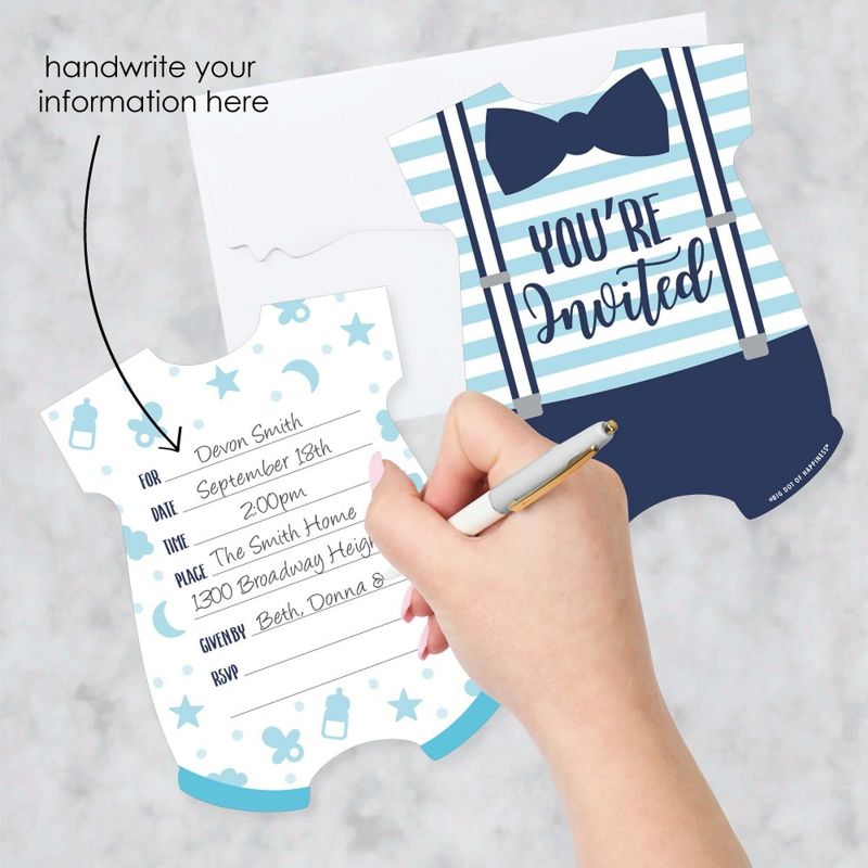 Big Dot of Happiness It's a Boy - Shaped Fill-in Invitations - Blue Baby Shower Invitation Cards with Envelopes - Set of 12, 2 of 8