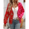 Women's Leopard Print Cardigan V Neck Long Sleeve Color Block Button Down Oversized Sweater Outwear - 3 of 4