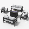 LayinSun Aluminum Furniture Set with Fire Pit Table, 5 Pieces Patio Sectional Conversation Chat Sofa Modern Seating Set - 2 of 4