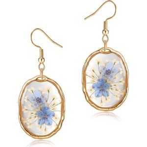Handmade Pressed Wildflower Earrings - Resin Dried Forget-Me-Not & Queen Anne's Lace, Unique Jewelry for Special Occasions Rose Gold Oval One Size - 1 of 4