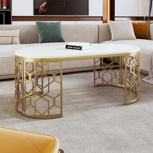NicBex Modern Nesting Coffee Tables Set of 2, Center Table, Round Marble-Top Side Tables with Gilded Base for Living Room - 1 of 4