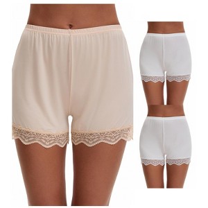 INSPIRE CHIC 3 Packs Women's Lace Trim Ice Silk Mid-Waisted Loose Slip Shorts Light and Breathable Boyshorts - 1 of 4