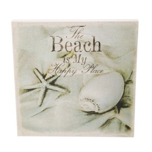 Beachcombers Happy Place Canvas Coastal Plaque Sign Wall Hanging Decor Decoration For The Beach 11.75 x 11.75 x 1 Inches. - 1 of 1