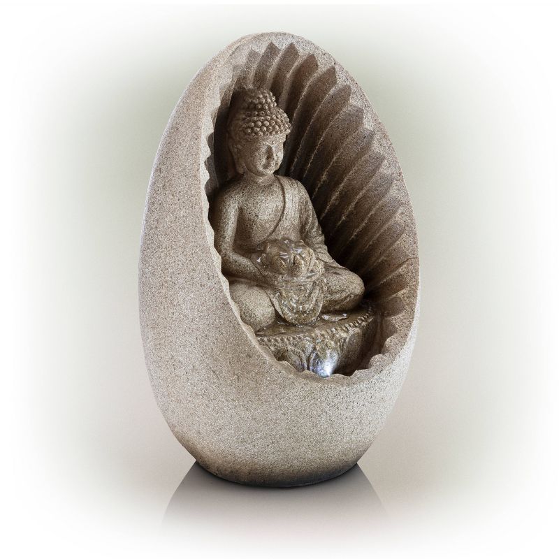 11&#34; Resin Buddha Tabletop Fountain with LED Light Brown - Alpine Corporation, 5 of 8