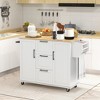 HOMCOM Kitchen Island on Wheels, Rolling Kitchen Cart with Rubber Wood Drop Leaf, 3 Drawers, Storage Cabinets, Spice Rack and Towel Rack, White - 2 of 4