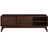 VYNXARIA 59 Inch Mid Century Modern Rattan TV Stand for 65 Inch TV, Entertainment Cabinet, Solid Wood Feet & Rattan Cabinet Doors,Dark Wood - 3 of 4