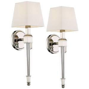 Possini Euro Design Irene Modern Wall Light Sconces Set of 2 Polished Nickel Hardwire 6" Fixture White Square Shade for Bedroom Reading Living Room - 1 of 4