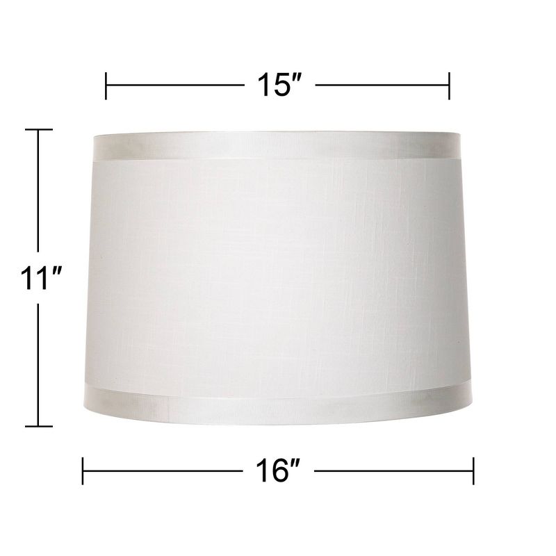 Springcrest White Fabric Medium Drum Lamp Shade 15" Top x 16" Bottom x 11" High (Spider) Replacement with Harp and Finial, 5 of 10