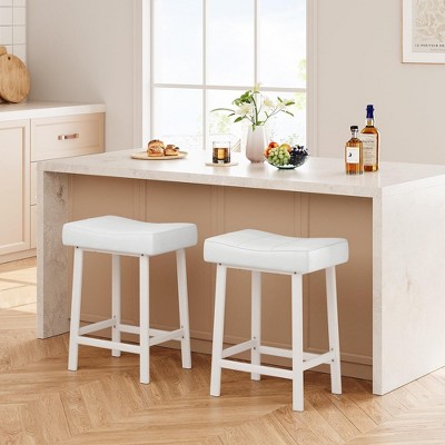 24 Inch Backless Saddle Barstools Set of 2/4, Counter Height Upholstered Padded Barstools with Curved Surface