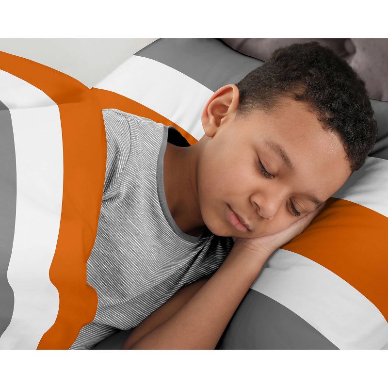 3pc Stripe Full/Queen Kids&#39; Comforter Bedding Set Gray and Orange - Sweet Jojo Designs, 5 of 8