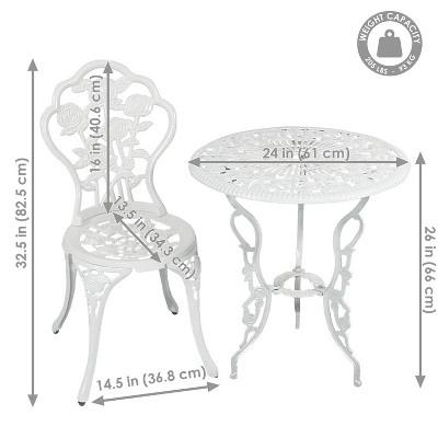 White Cast Aluminum Floral Bistro Set with Iron Legs